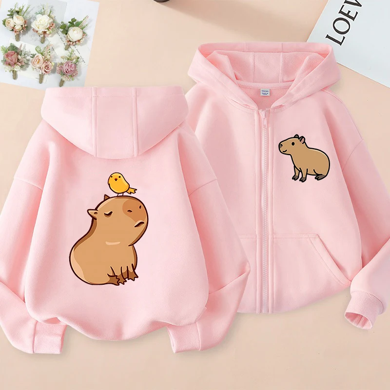 Anime Zip Up Hoodie Kawaii Kids Capybara Children\'s Hoodie Zipper Children Capibara Sweatshirt Clothes Kid Girl Boy Top Hoody