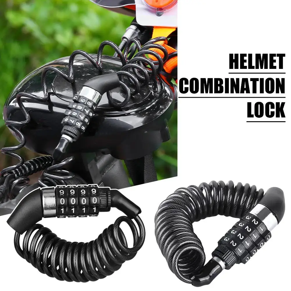 4-digit Password Helmet Bike Lock Anti-theft Lock Cable Bicycle Multi-function Combination Motorcycle Accessories Lock Lock O8e9