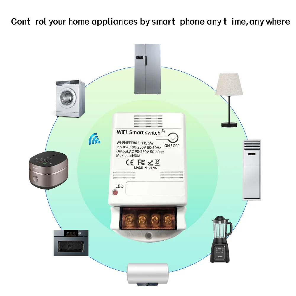 Tuya WiFi Switch ZigBee Switch On-Off Switch 30A High-Power Metering Water Pump Air Duct Switch Timing