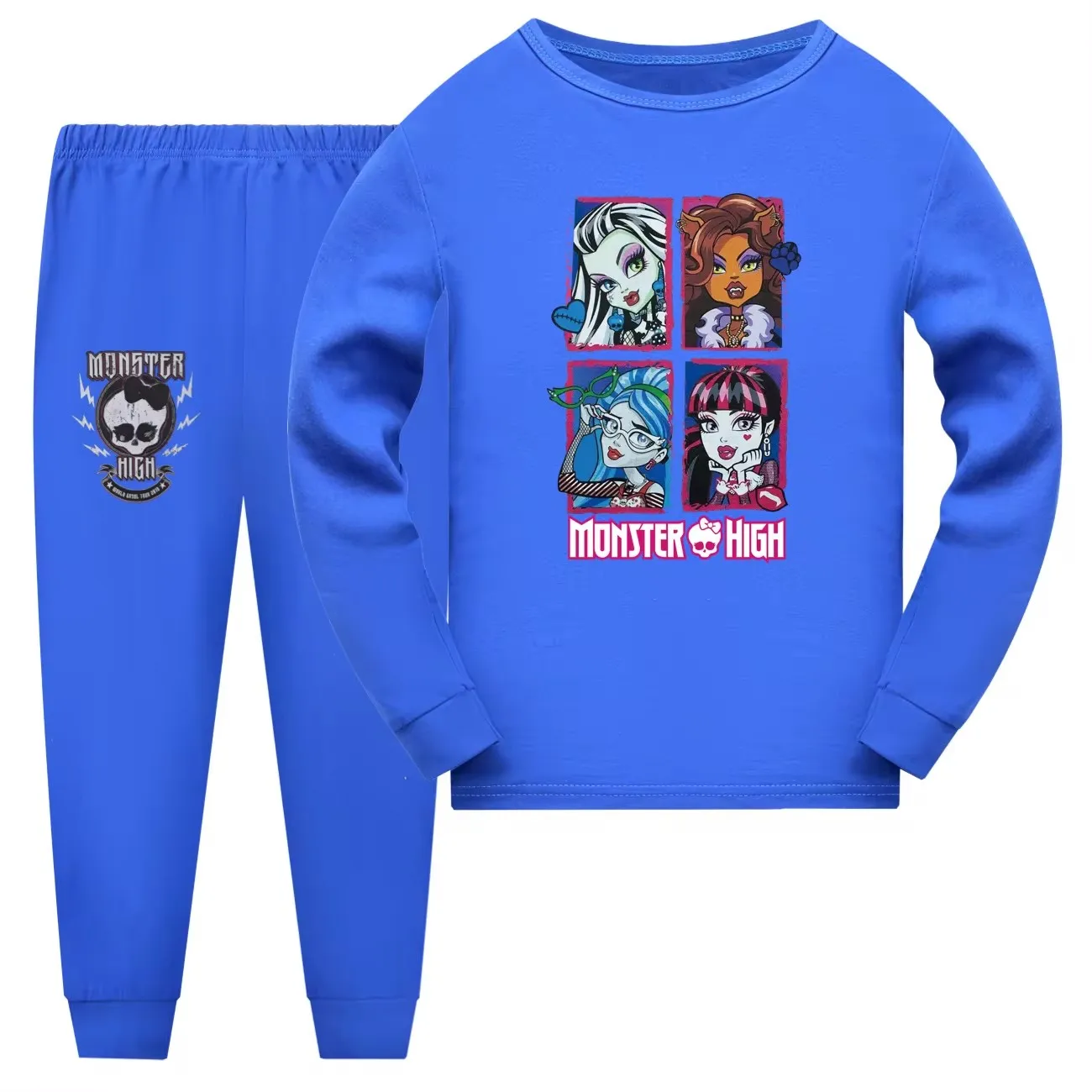 Monster High Pijamas Kids Cartoon Pajama Sets Toddler Boys Daily Sleepwear Baby Girls Long Sleeve T Shirt+Shorts 2pcs Set