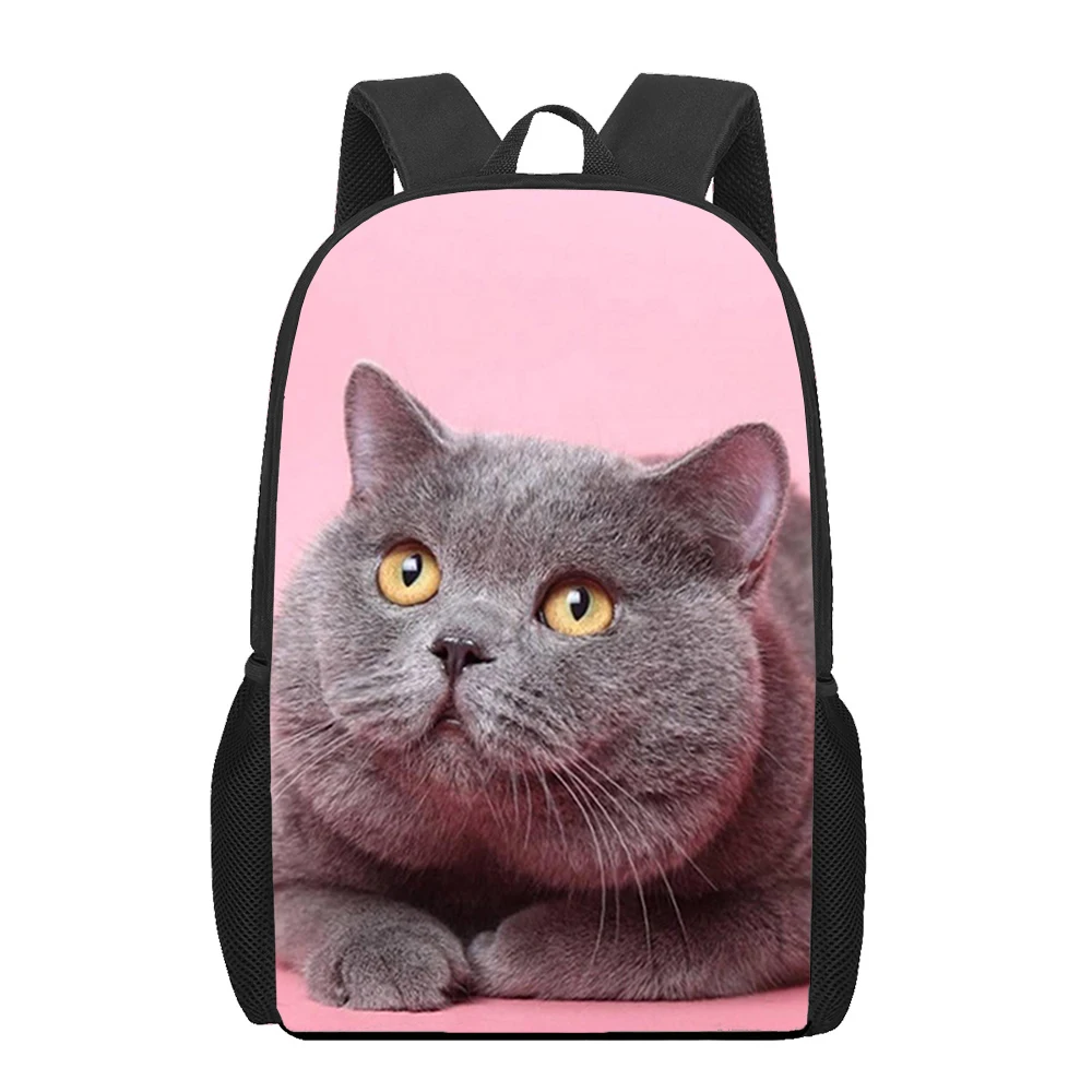 British shorthair cat Escola Sacos Para Meninas Meninos Imprimir Crianças Mochilas Mulheres Mochila Estudantes Book Bag Crianças Shoulder Bag