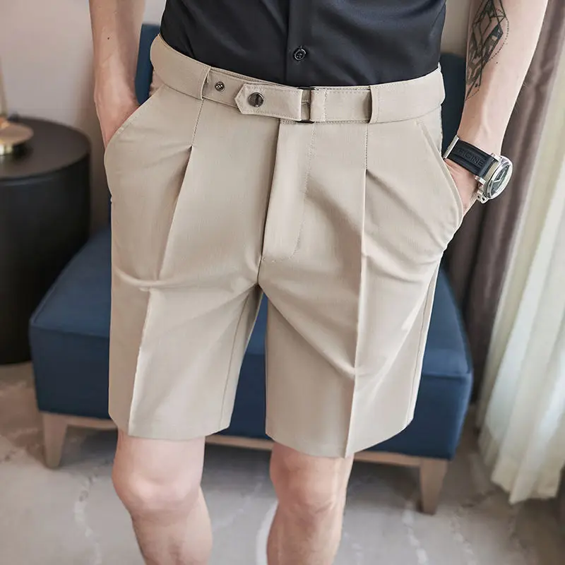 Comfortable Elastic Waist Cargo Shorts Straight Simplicity Handsome Button Pockets Solid Zipper Fashion Casual Men\'s Clothing