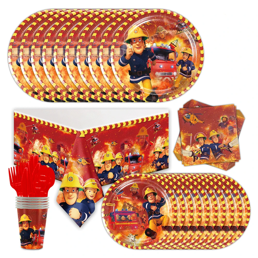 Feuerwehrauto Feuerwehrmann Sam Party Geschirr Banner Feuerwehrauto Nummer Luftballons Kinder Feuerwehrmann Feuerwehrmann Sam Geburtstag Party Dekorationen – Detail 2