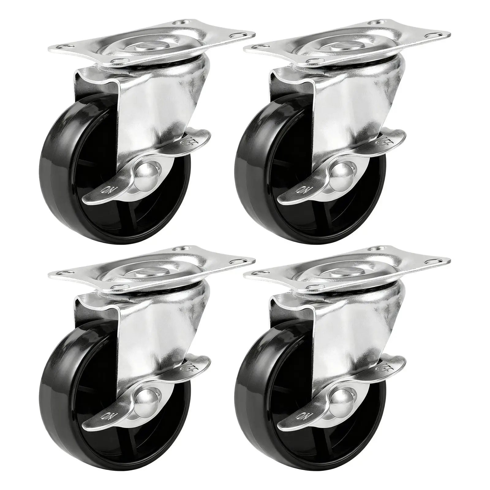 4Pcs 2 Inch Lockable Swivel Casters Heavy Duty Quiet Rubber Wheels with Brake for Library Hospital Furniture Storage Rack
