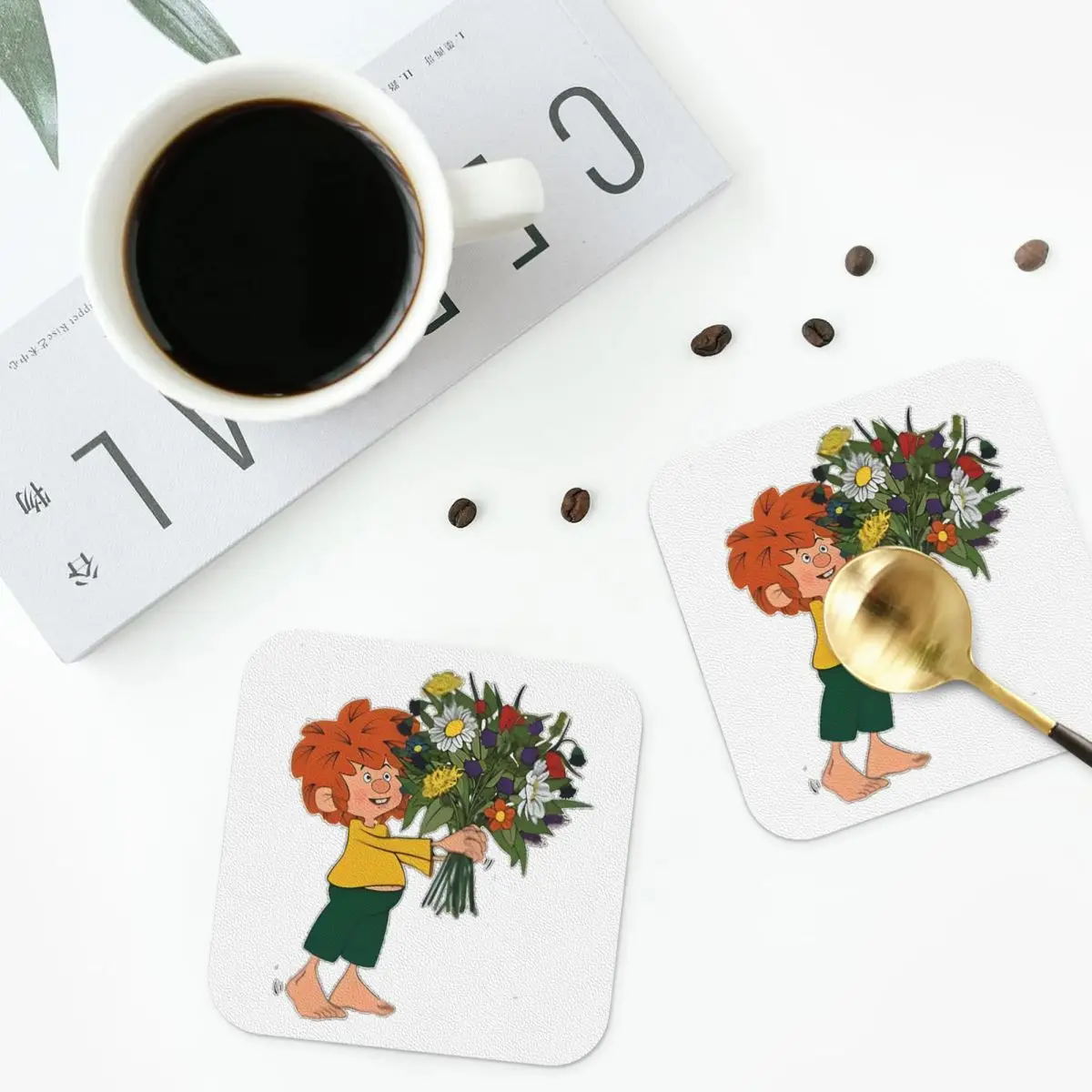 Posavasos Pumuckl Halt Blumen, manteles individuales de cocina, aislamiento impermeable, alfombrillas de café para decoración del hogar, vajilla, juego de 4