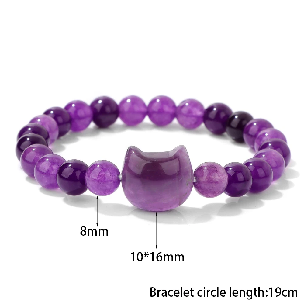 Tiger Eye Cat Head Carved Bracelet Natural Stone Quartzs Agates Animal 8mm Round Beads Elastic Bracelets For Women Men Jewelry