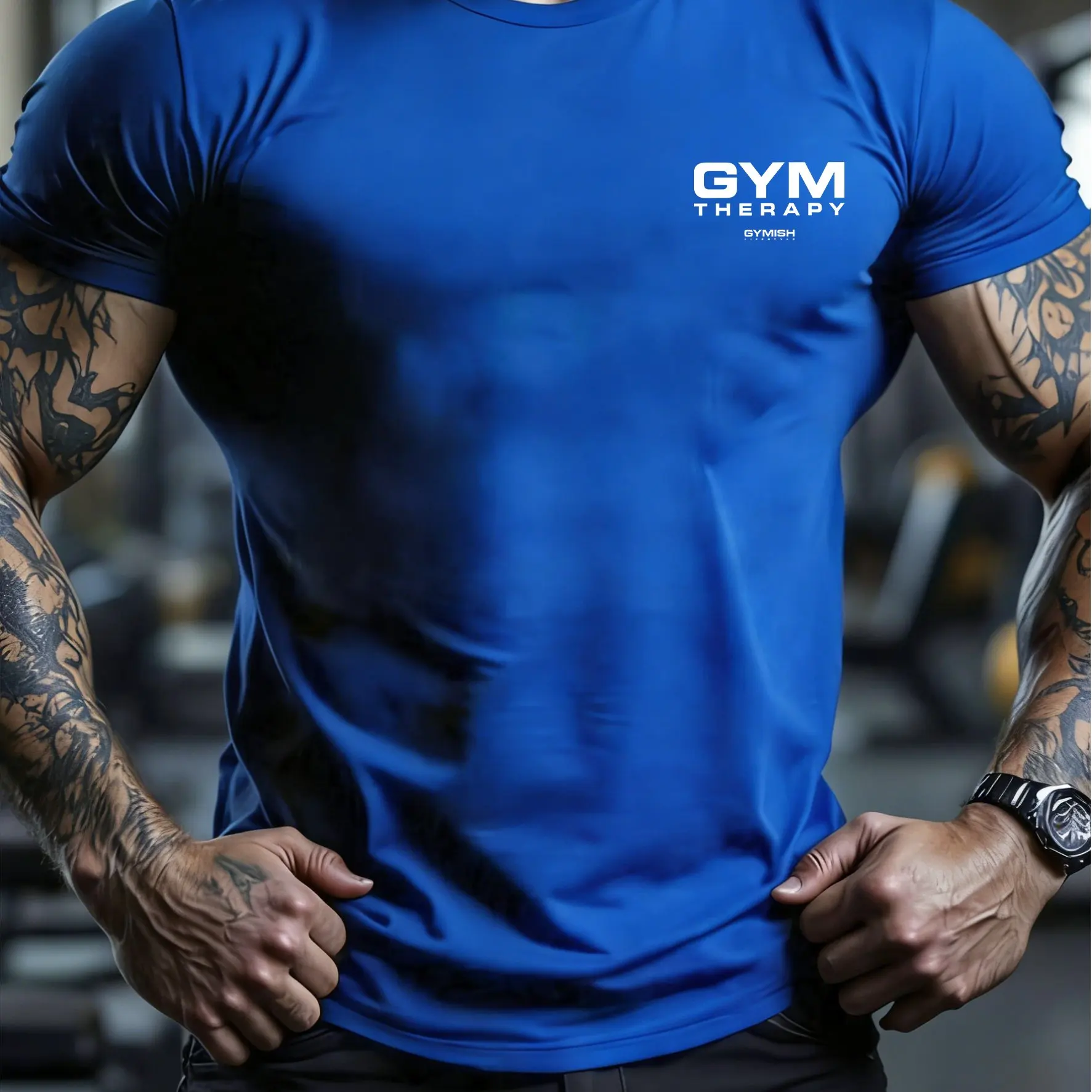 Neues Herren-Fitness-T-Shirt mit GYM-Buchstaben-Print, bequem und atmungsaktiv, Rundhals-T-Shirt für Outdoor-Sport. – Detail 8