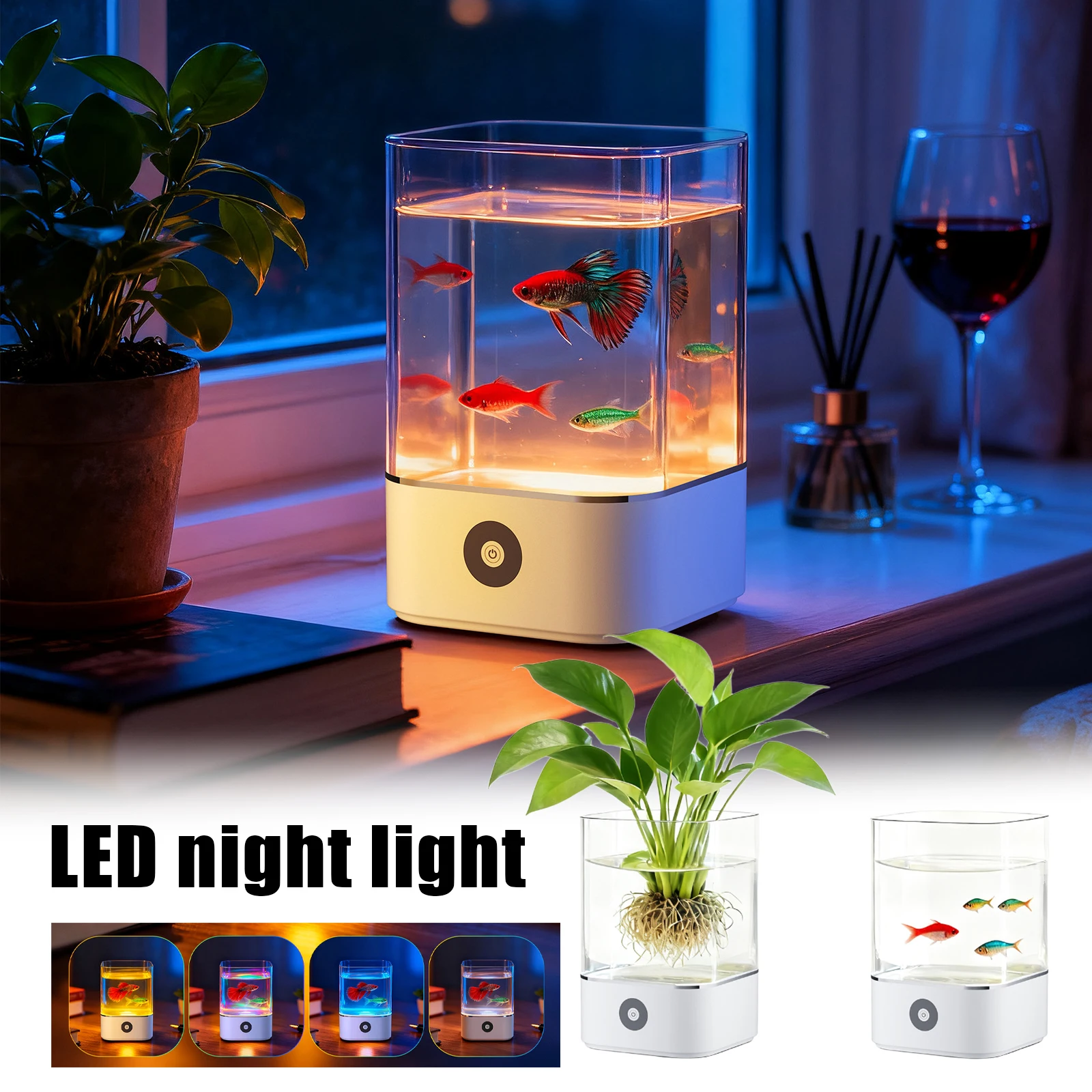 

Ночник с питанием от USB, меняющий цвет, очиститель воздуха для спальни с аквариумной лампой, дизайнерская прикроватная подарочная лампа