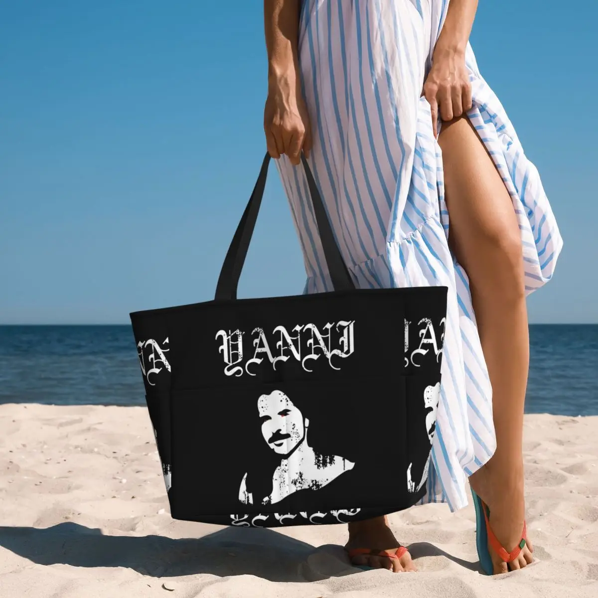 

Yanni Black Metal Beach Tote Bag Sport Gym Yoga Duffle Large Tote Bag Women Travel Bag Fitness bag