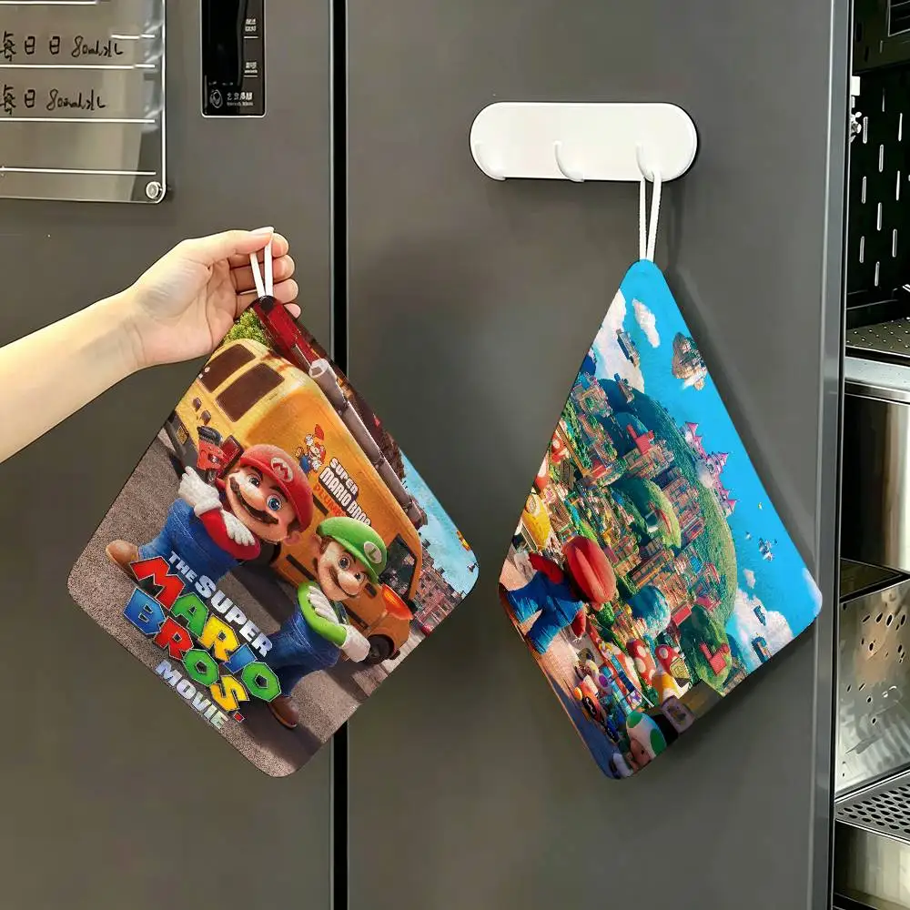 S-Super Marios Bros Polyester Cotton Hand Wiping Towel with Hanging Loop, Lightweight for Home and Commercial Use