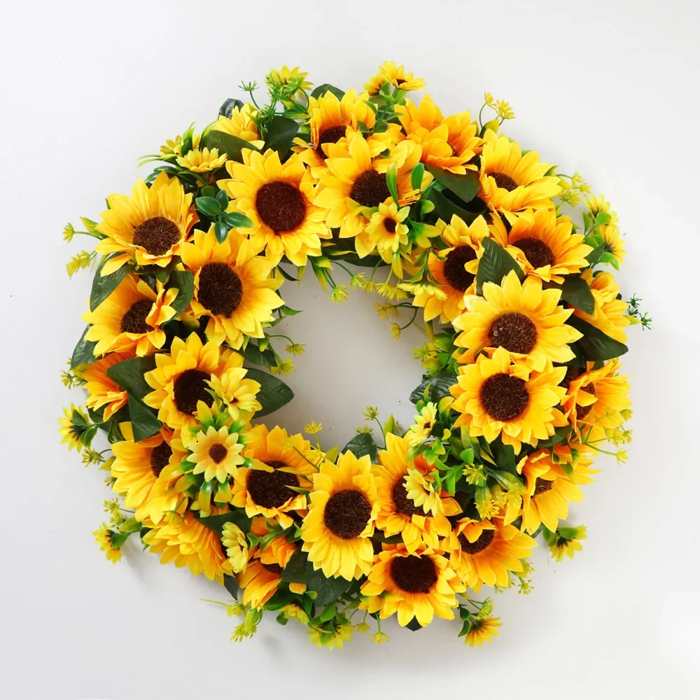 

40cm Spring Sunflower Garland Rattan Circle Sunflower Christmas Decoration Hanging Silk Wreath Party Garden Home Wedding Decor