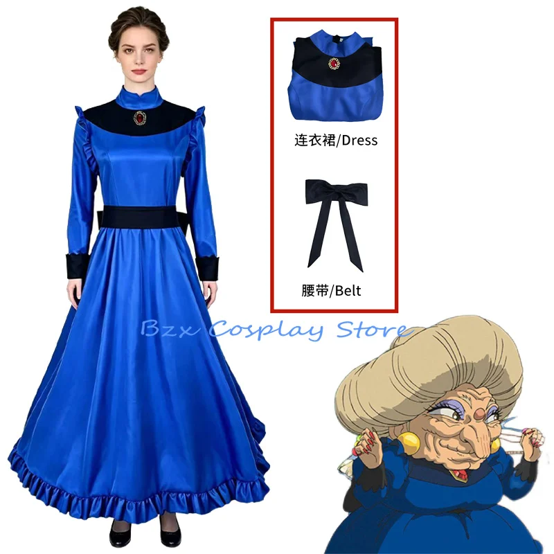 

Anime Yu ba ba Cosplay mother-in-law Tang Cosplay Costume Women Blue Gothic Long Dress Halloween Party Outfit for Women
