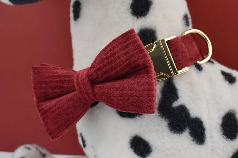 Weinrotes Cord-Hundehalsband und Leinen-Set für Hunde, individuell graviertes Namensschild, Haustierbedarf, Hundeleine, Cord13 – Detail 2