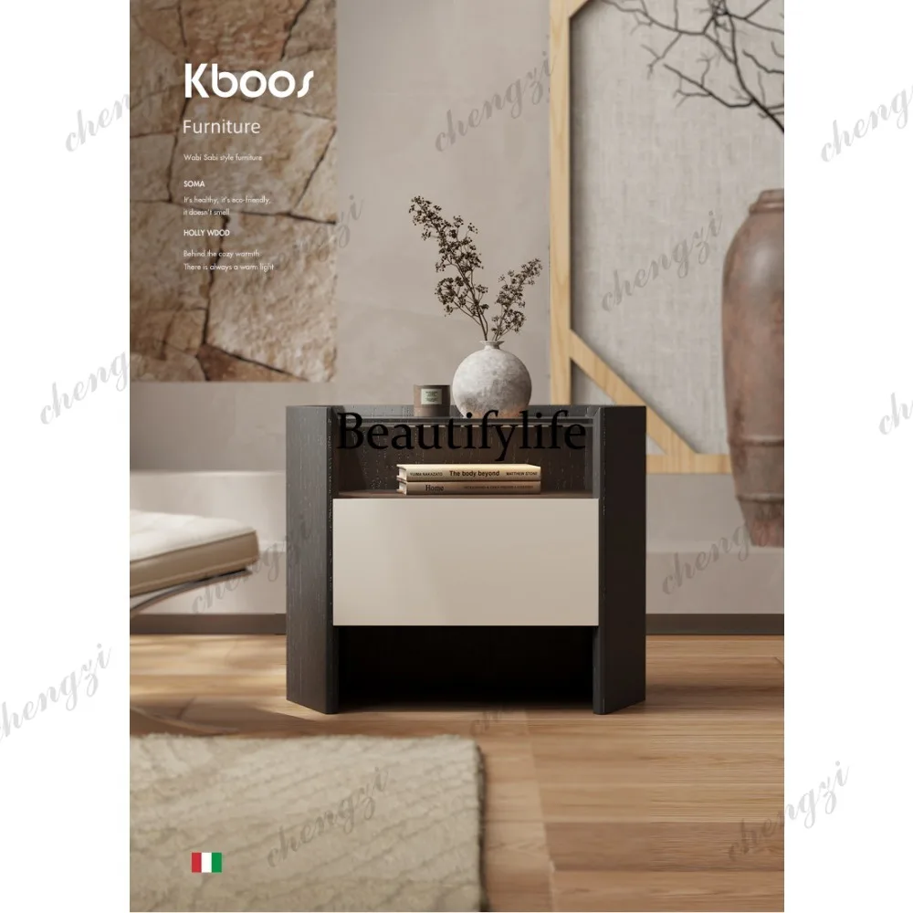

Italian minimalist bedside table designer tempered glass shelf high-end bedside chest