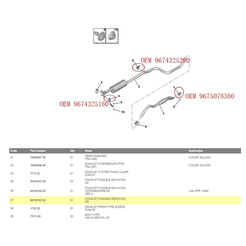 

9675078380 Exhaust Muffler Rubber Bracket For Peugeot 308 II 308 SW II 2013-2021 Muffler Fixing Bracket