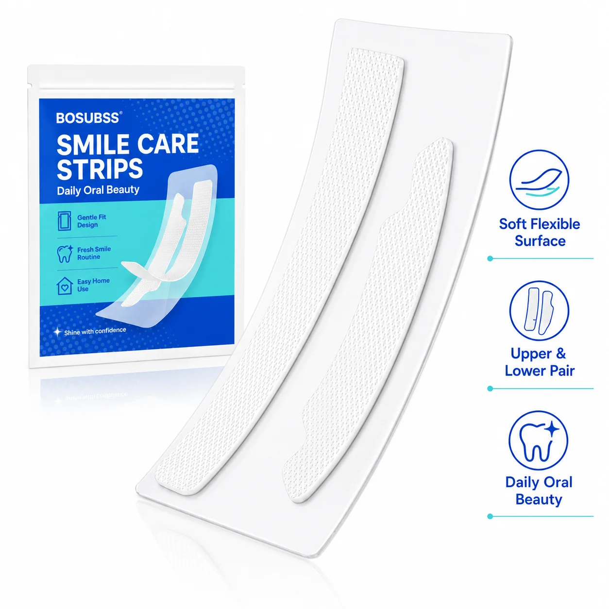 1Pair White Smile Care Strips, Upper and Lower Oral Beauty Strips with Flexible Fit, Easy-Peel Design for At-Home Smile Routi