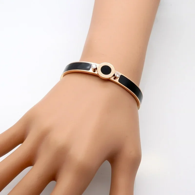 New Stainless Steel Roman Numerals Bracelet Pave Crystal For Women Opening Buckle Enamel Bangle Party Jewelry Dropshipping image 4