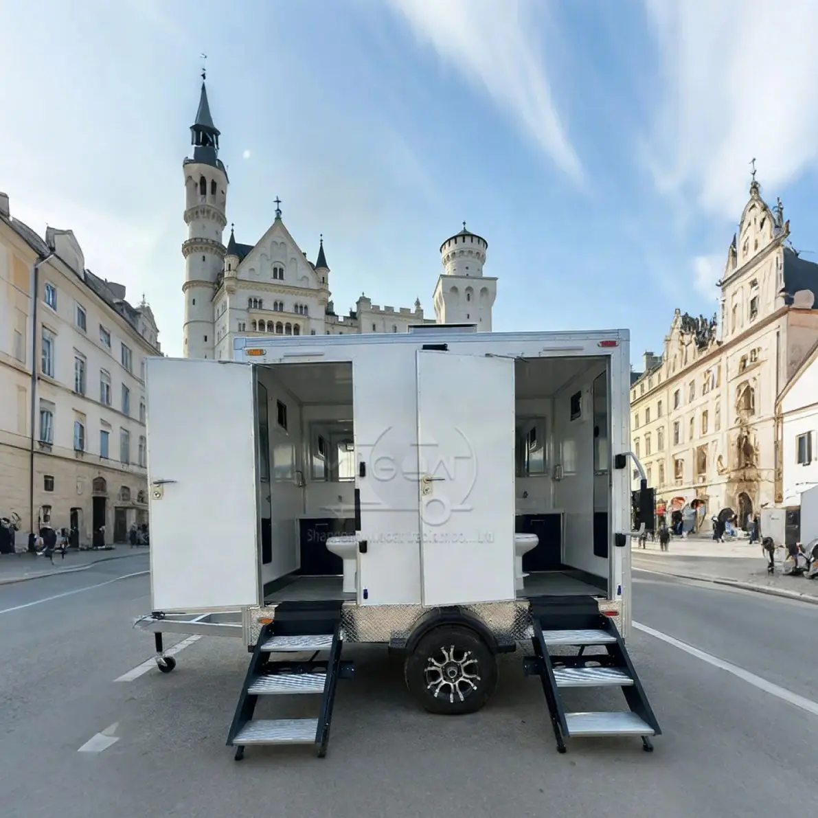 

Mobile Trailer Dual-Unit Restroom Eco Washroom for Outdoor Construction Temporary Toilet Movable Vehicle-Mounted