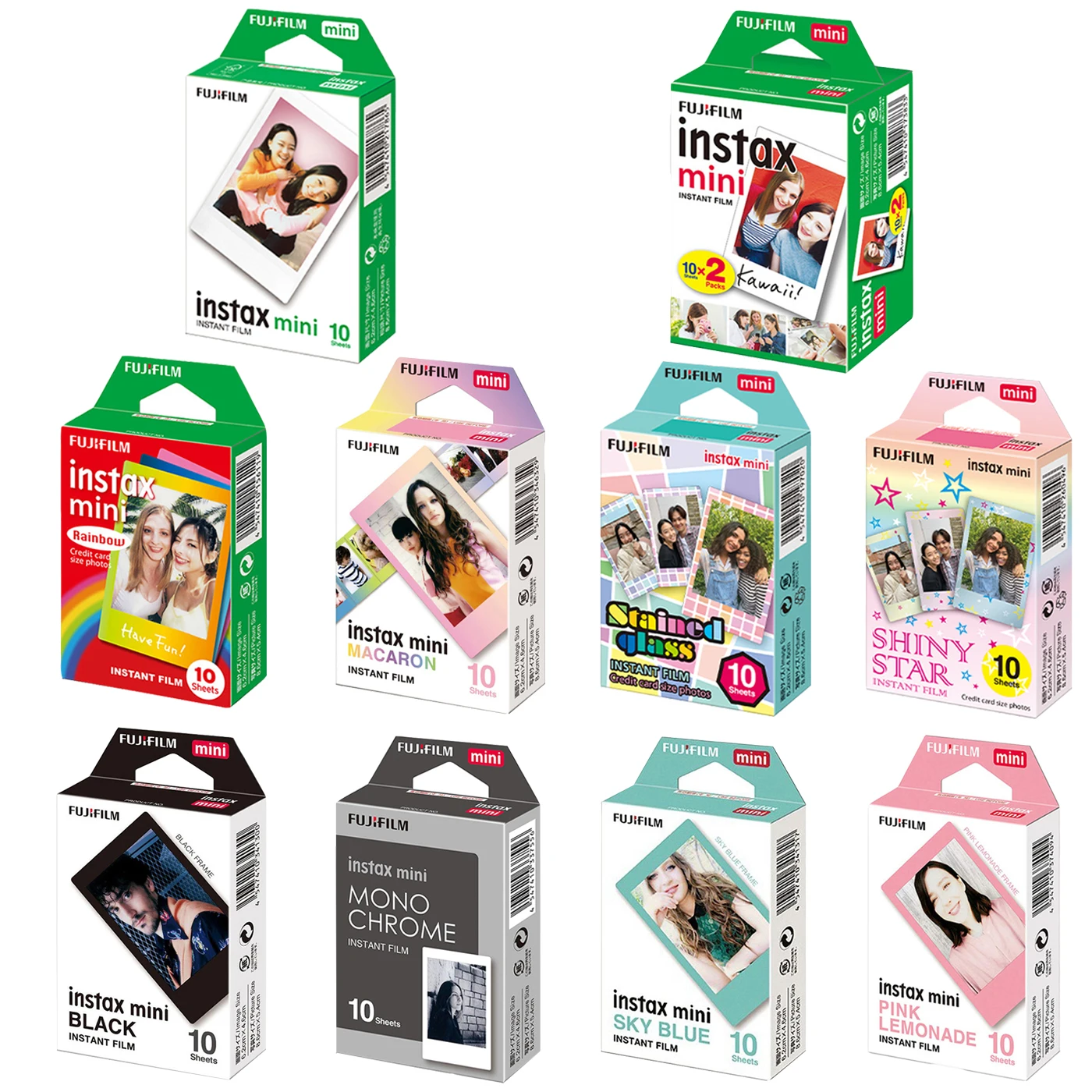 Fujifilm Instax Mini Color Film 10-50 Sheets For FUJI Instant Camera Mini 12 Mini 11 9 8 25 7s Camera LiPlay Mini Link SP-1 SP-2