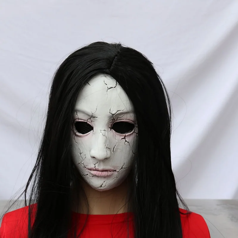 Máscara de fantasma de terror con peluca Casa Encantada Sala de Escape Esqueleto Zombie Ghouls Nauseating Spaventoso Fantasma Cara Capuches Fiesta Bromas Accesorios