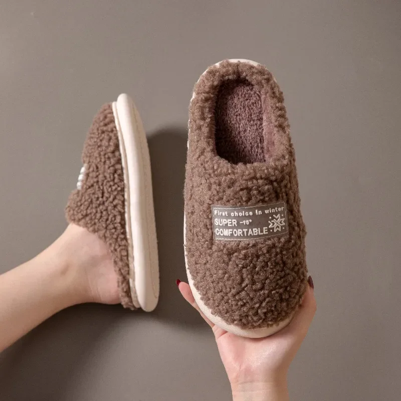 Cotton slippers female winter home warm simple indoor household mute soft bottom month plush slippers male winter
