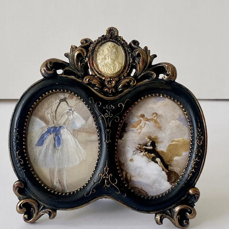 Vintage European Golden Embossed Resin Photo Frame Wall Hanging Decor for Home Hotel Luxury Carved Ornament Desktop Gift