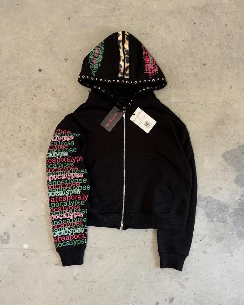 

New Fashion Brand Clothing American Fashion Loose Letter Print Oversized Hoodie Men Y2k Gothpunk Retro Zipper Sweatshirt Women