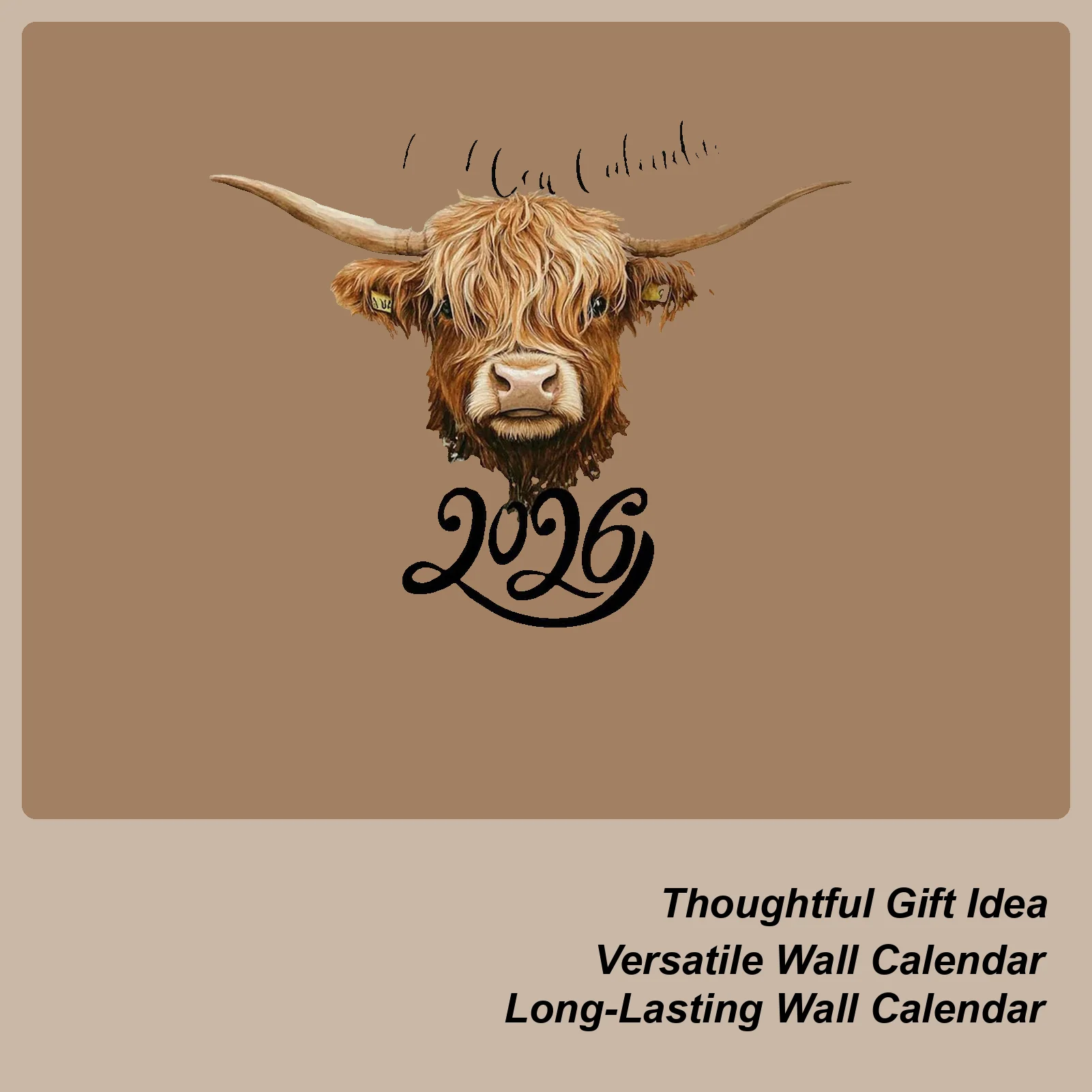 

Календарь Highland Cow на 2026 год — забавный настенный календарь на толстой бумаге | Ежемесячный планировщик для дома и офиса, декор фермерского дома, подарок