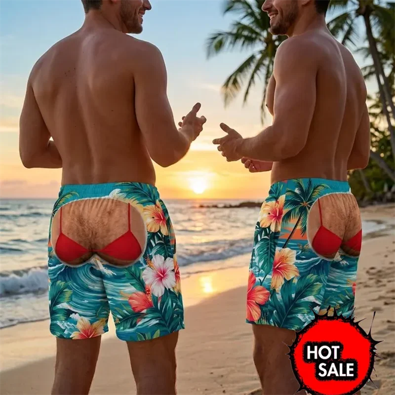 3D Printed Funny Gag Beach Shorts Men Novelty Party Cool Loose Fashion Casual Hawaiian Trendy Quick Dry Summer Vacation Prank