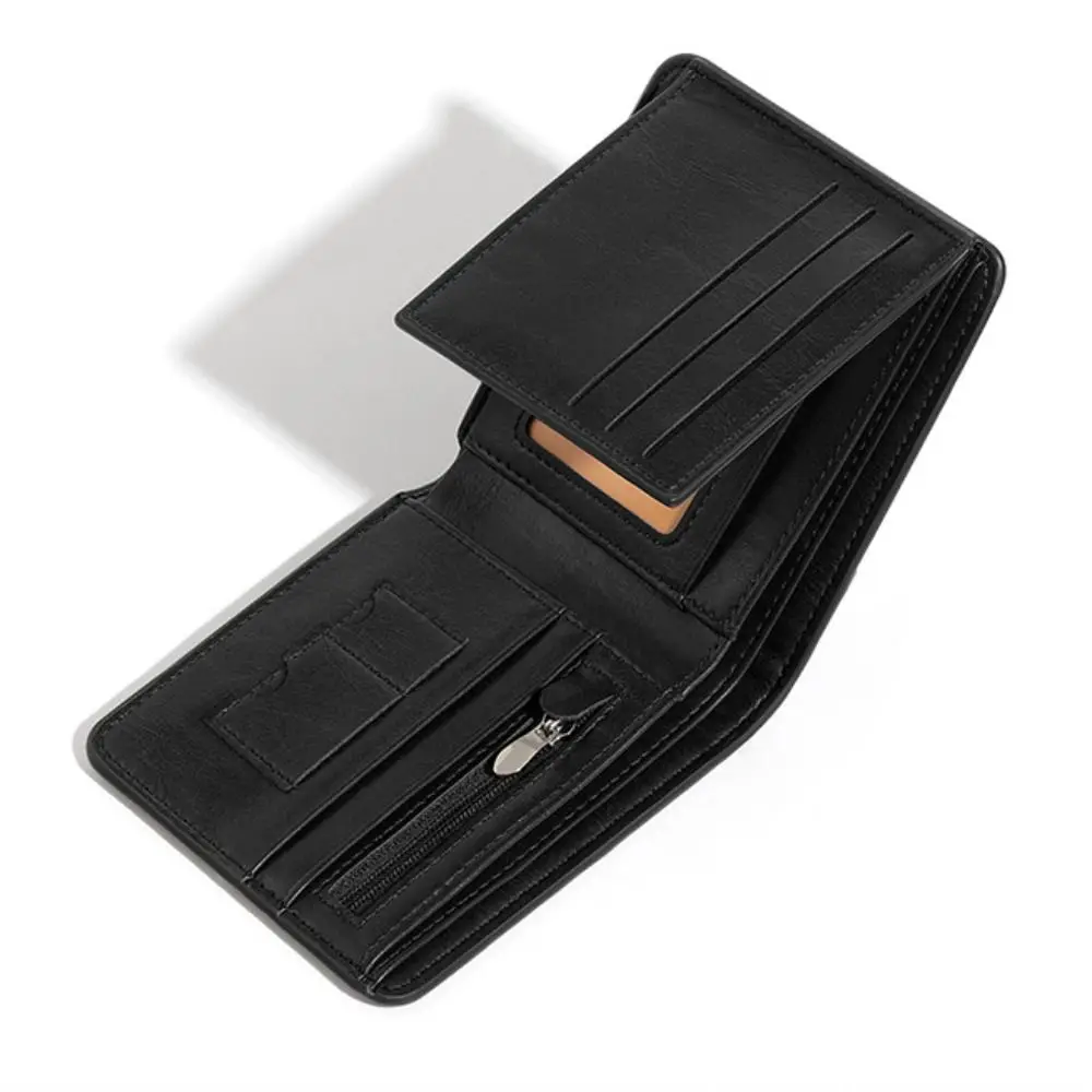 Fashion Business Men's Short Wallet Cash Bag Pu Leather Credit Card Holder Solid Color Casual Male Bifold Wallet Male