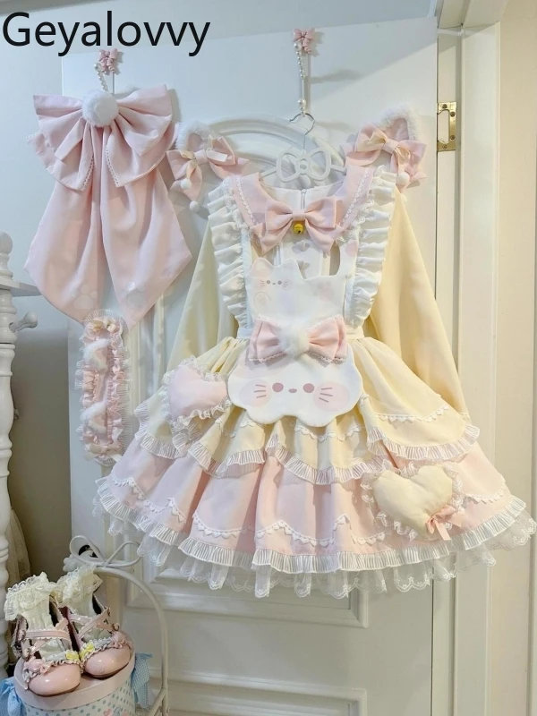 

Весенне-осеннее модное женское платье в стиле Лолиты, милое и милое пышное бальное платье с цветными блоками и длинными рукавами, элегантные короткие платья для девочек