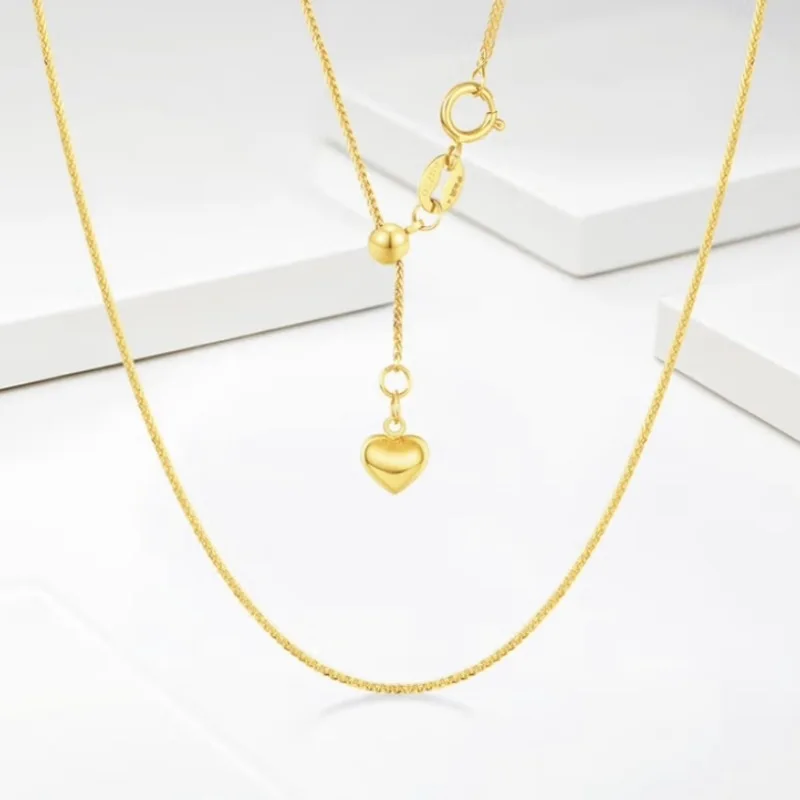 SMILE Real 18K Gold Necklace Au750 Love Chopin Adjustable Plain Chain Women's Versatile Collar Chain Boutique Jewelry Gift X0055