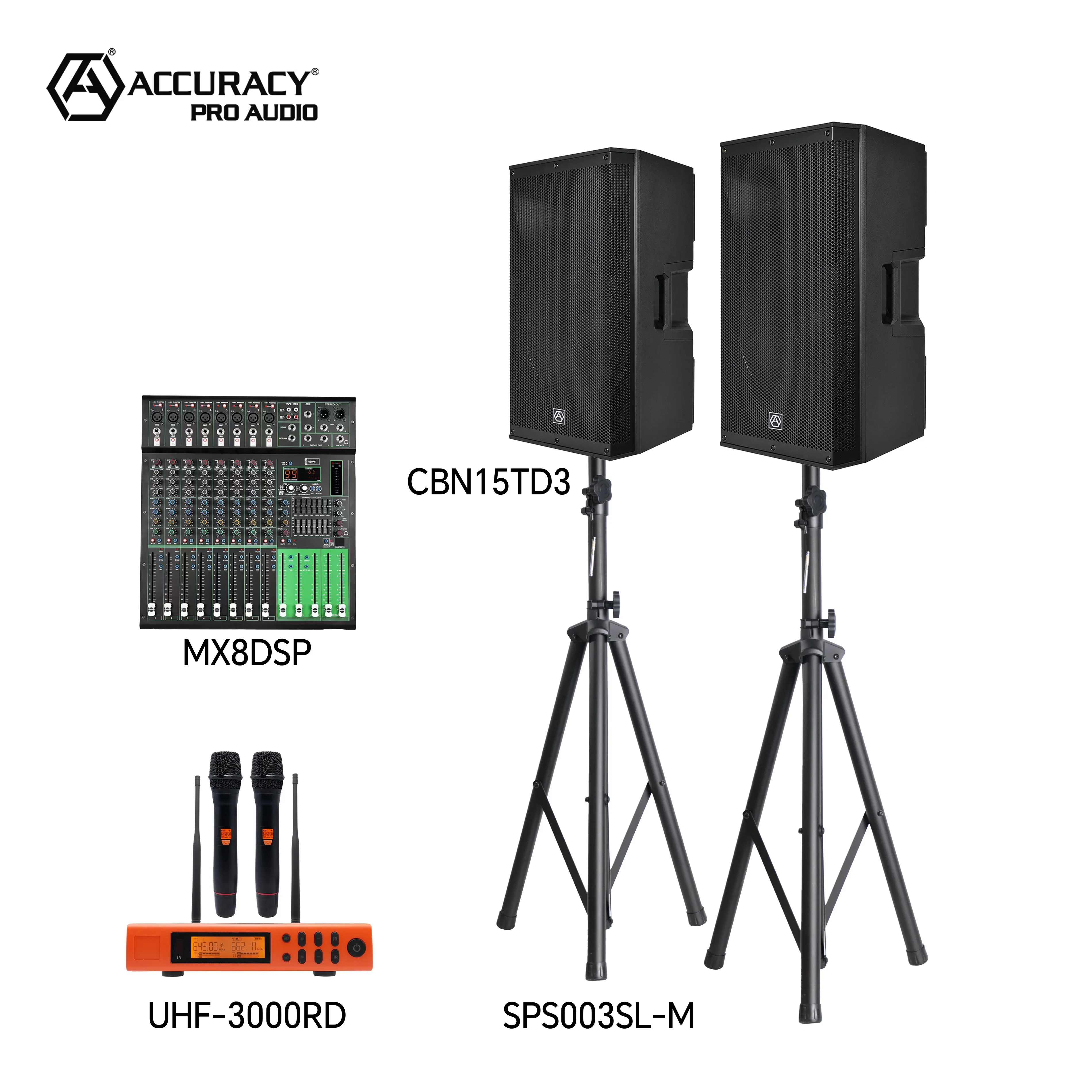 Accuracy Pro Audio CBN15TD3-COMBO PA System Outdoor Professional DJ Set Speakers Audio Mixer Sound System for Events 50 People