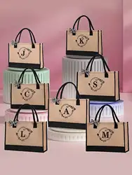 Initials printed tote bag, high capacity shoulder bag, suitable for wedding, birthday, beach, holiday, women's Day Gift