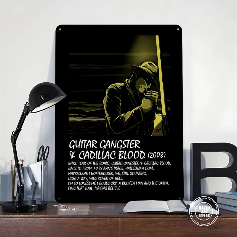 Guitar Gangster & Cadillac Blood Printed Poster Customized Wall Art Retro Vintage Metal Tin Signs for Room Decoration Home Decor
