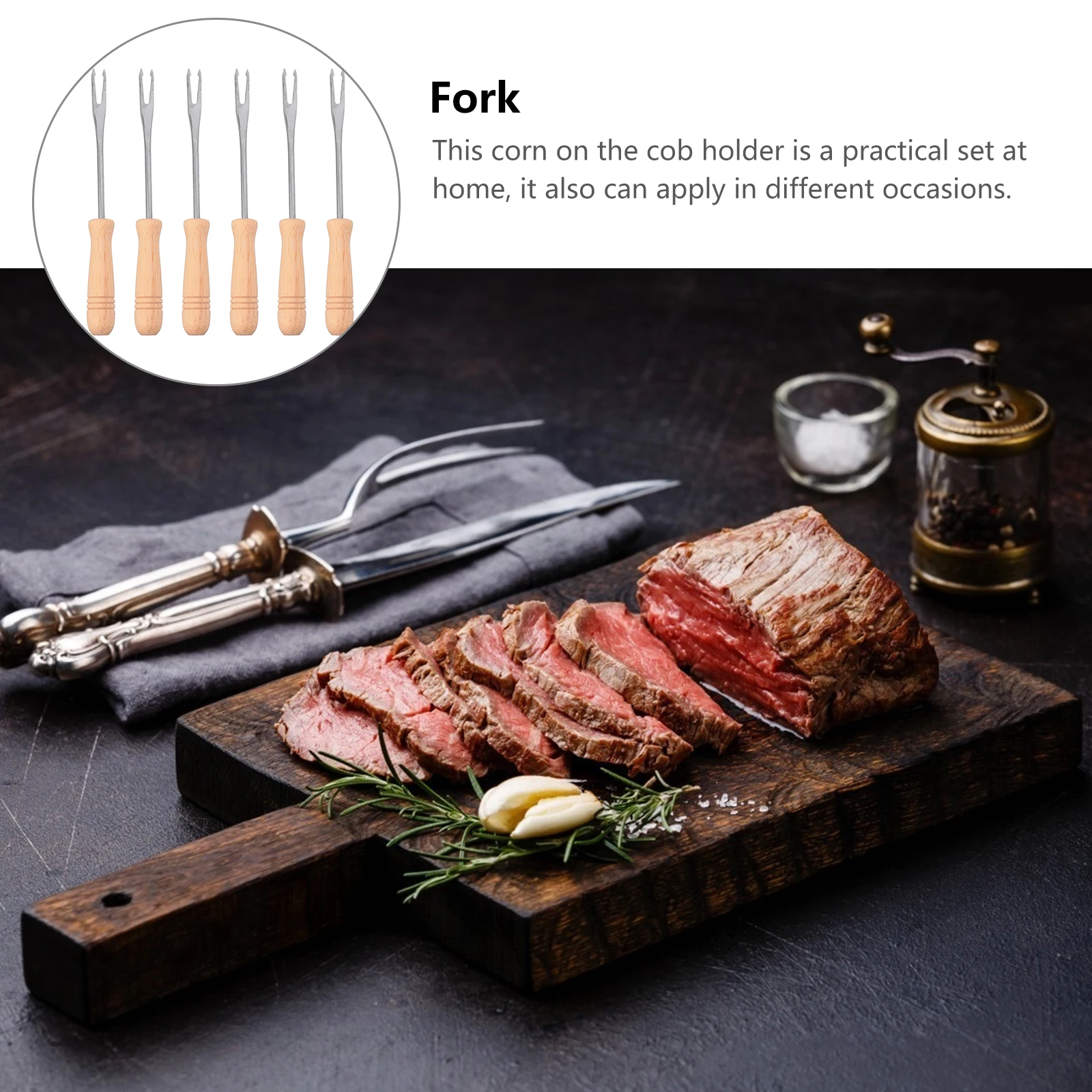

6 Pcs Stainless Steel Corn Forks Wooden H BBQ Tools Rust proof Holders Sweetcorn Skewers Kitchen Barware Chocolate Fondue