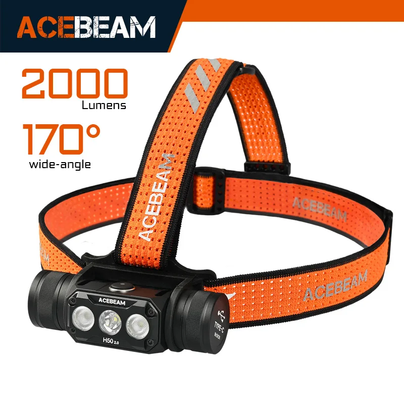 

ACEBEAM H50 2.0 LED Headlamp 2000 Lumens 5000K 170° Wide Range Floodlight/Spotlight/Dual Beam for Camping, Hiking, ect