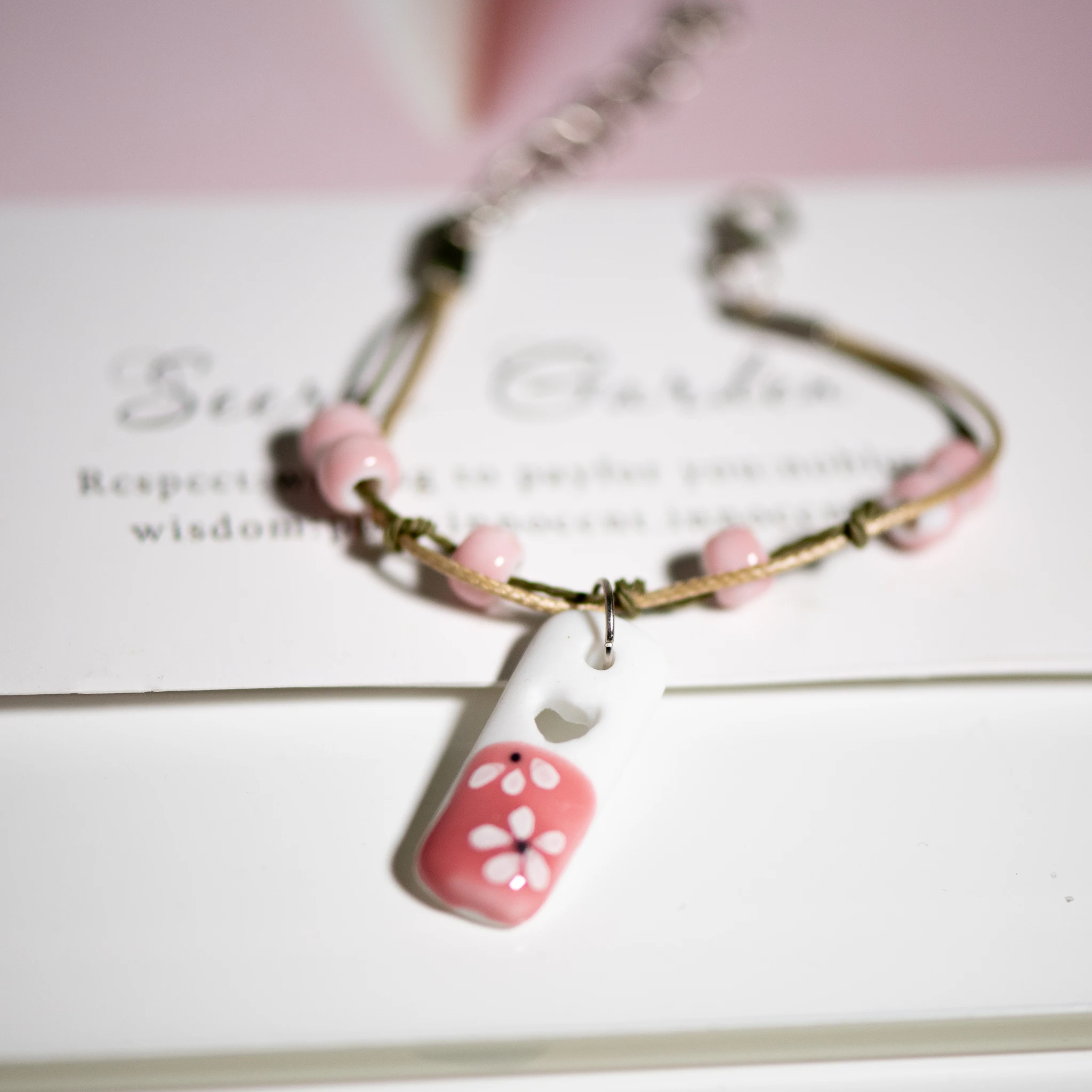 Colorful Flower Ceramic Charm Bracelet Sweet Minimalist Style Adjustable 15+5cm