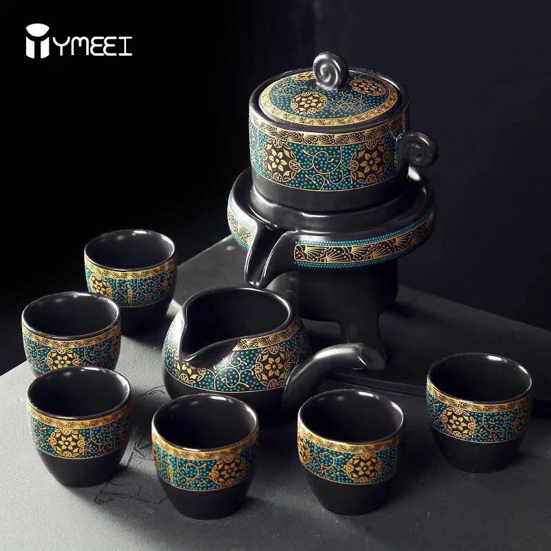 

YMEEI Multifunctional Automatic Handmade Ceramic Tea Set Anti-scald Design Rotate Teapot Flow Out Water High-end Tea Set