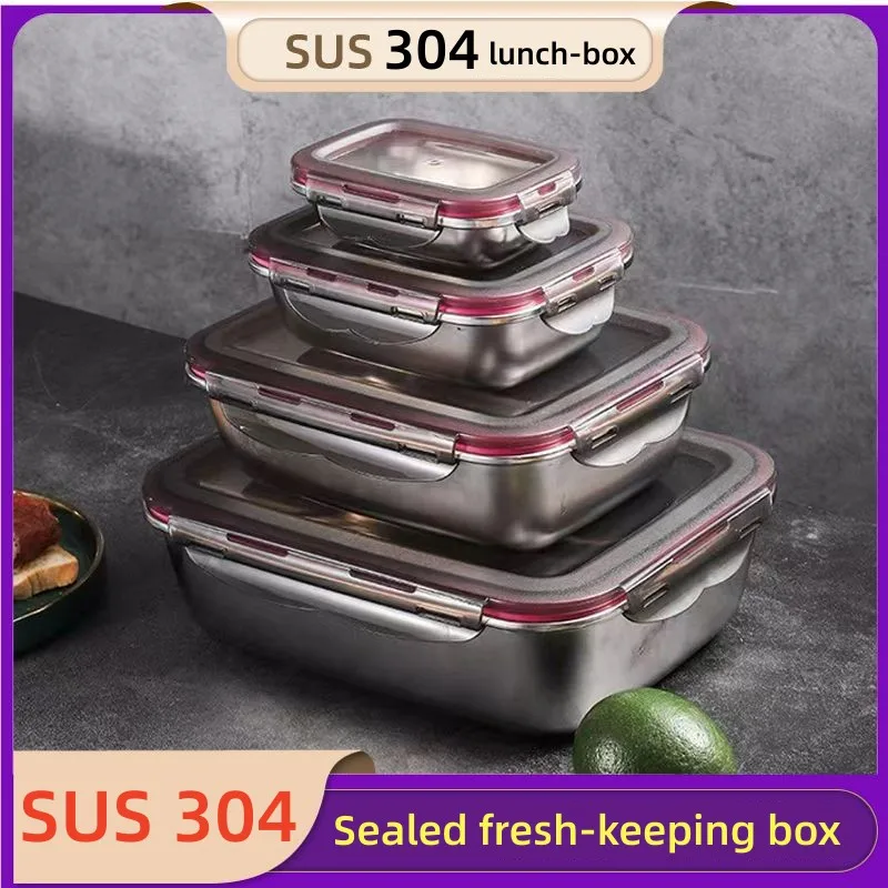 304 Stainless Steel Bento Box Microwave Fresh-keeping Box Fruit Food Leak Proof Salad Sauce Box Portable Refrigerator Lunch Box