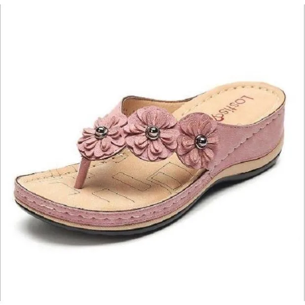 

Independent Station Floral Embroidery Women's Sandals Crossbody Flip Flops Large Size 4 42 43 Flat Rubber Sole PU Upper