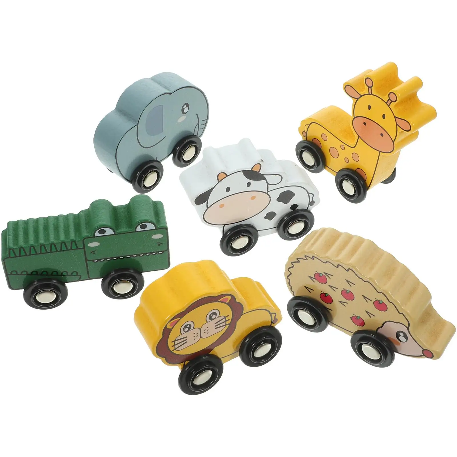 

6 Pcs Wooden Train Toy Animal Tray Cars Cute Kids Educational Plaything Toddler Toys Wood Train Sets Track Pieces Bright Colors