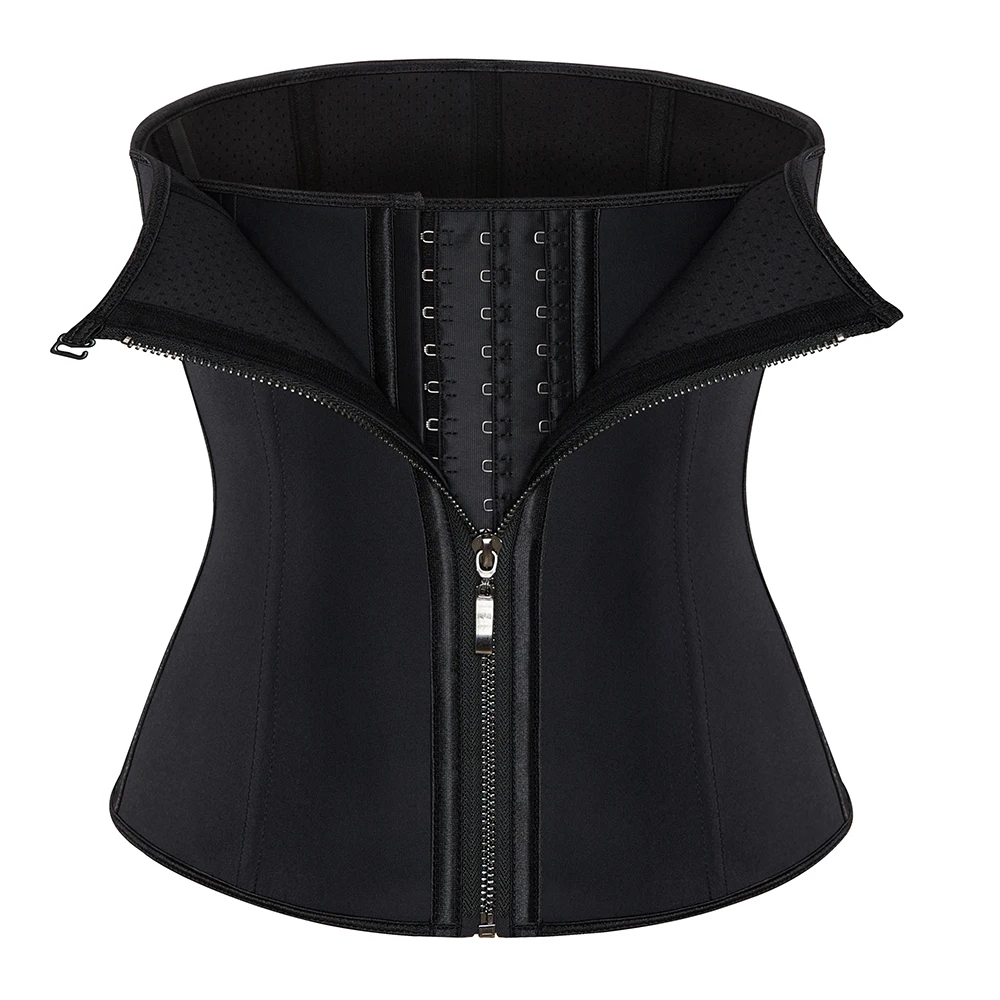 

Zipper and Hook Latex Waist Trainer Underbust Corset Steel Bones Punched Belt Cincher Shaper