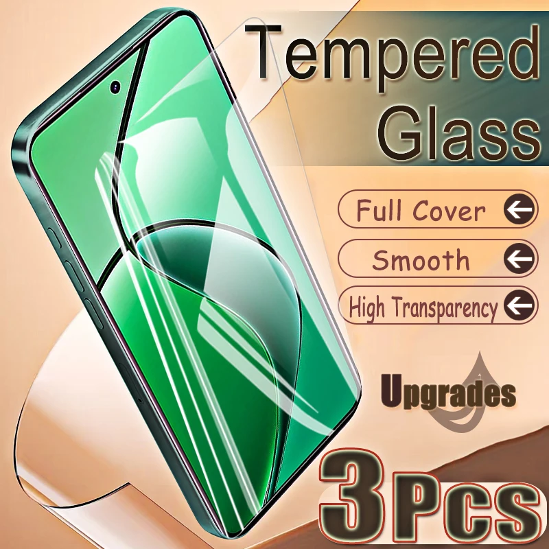 Upgrade 3PCS Fingerprint-Unlock Schützen Gehärtetes Glas Für Realme 12 4G Anti Explosion Screen Protectors Film klar Volle Abdeckungen