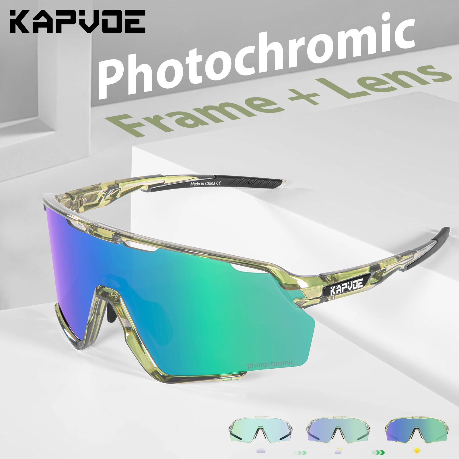 Kapvoe The World\'s First Photochromic Frame Glasses Cycling Sunglasses Men Women Outdoor TR90 Frame Sports Bicycle Glasses UV400