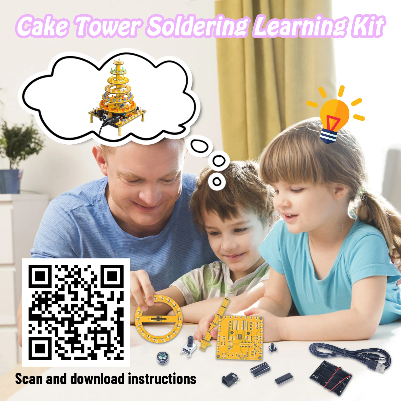 Imagem -02 - Bolo Torre de Solda Prática Kit com Luzes Led Camada Kit Eletrônico Faça Você Mesmo Feliz Aniversário Música Cupcake Tree Tower para Stem