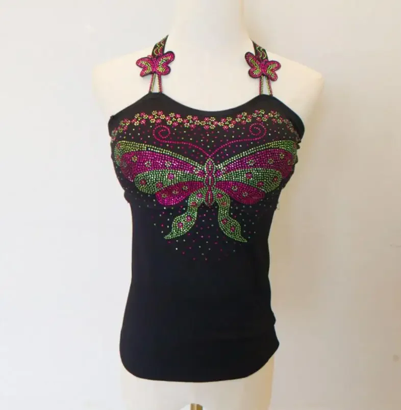 rhinestones butterfly tanks tops women sexy gemstones camisole woman padded camis tanks