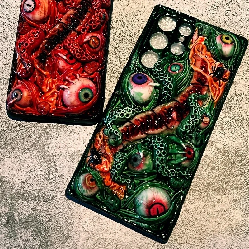 4161 Original 3D Handmade Mobile Phone Case Bloody Cthulhu Eyes Horror Tentacle Wound Gothic Style Mobile Phone Case Custom Gift