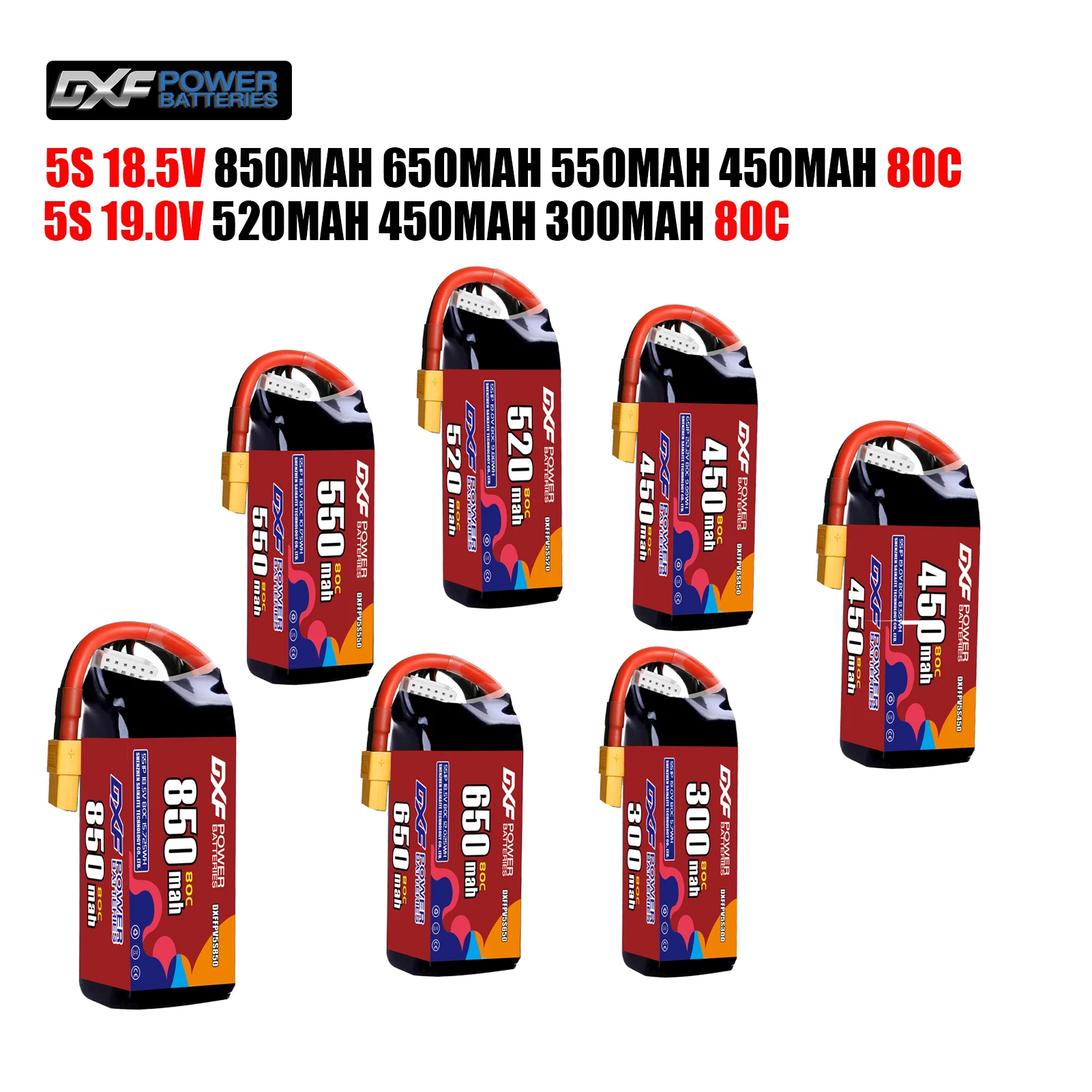 

DXF Lipo 5S Battery 18.5V 850mAh 650mAh 550mA 450mAh 19.0V 520mAh 300mAh 80C XT30 XT60 JST Plug for FPV Quadcopter Drone