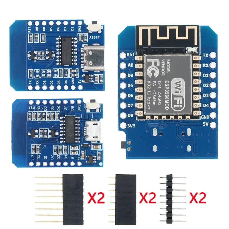 

CH340G V2 USB D1 Mini WIFI Development Board D1 Mini TYPE-C/MICRO ESP8266 ESP-12F Mini NodeMCU Lua IOT Board 3.3V With Pins